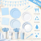 Ceenna 392 Pcs Blue Gingham Paper Plates Napkins Cup Party Supplies for 48 - Image 3