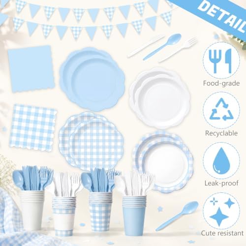 Ceenna 392 Pcs Blue Gingham Paper Plates Napkins Cup Party Supplies for 48 - Image 3