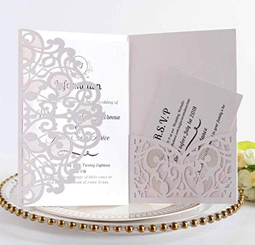 50PCS 3D Lace Flower Laser Cut Wedding Invitation Cards with Envelope Blank Inner Sheet Hollow Out Flower Shape Invitations for Wedding Quinceanera Birthday Shower Engagement Party 02 by Ykybhx