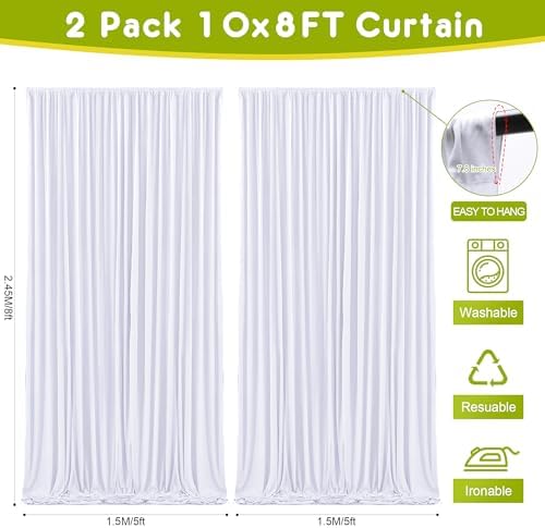 Wokceer White Backdrop Curtain for Parties Backdrop Drapes, 2Pack 10x8FT - Image 2