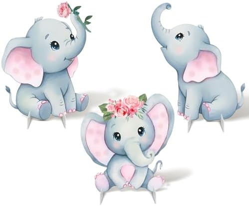 3Pcs Pink Elephant Baby Shower Decorations with Stakes & Stands, Waterproof Large Baby Elephant Cardboard Cutouts Standup Cartoon Birthday Party Indoor Outdoor Decor for Photo Booth Props by WelcometoLawnIdyll