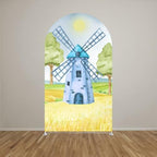 Blue Windmill Arch Backdrop Covers 6x2.6ft(HxW) for Barn Farm Birthday Party Decorations Double-Sided Chiara Arched Stand Fabric Cover Kids Baby Shower Parties Tablecloth Props - Image 2