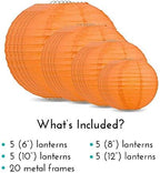 Quasimoon PaperLanternStore.com Ultimate 20-Piece Persimmon Orange Paper Lantern Party Pack - Assorted Sizes of 6, 8, 10, 12 Inch (5 Round Lanterns Each) for Weddings, Birthday, Events and Decor - Image 3