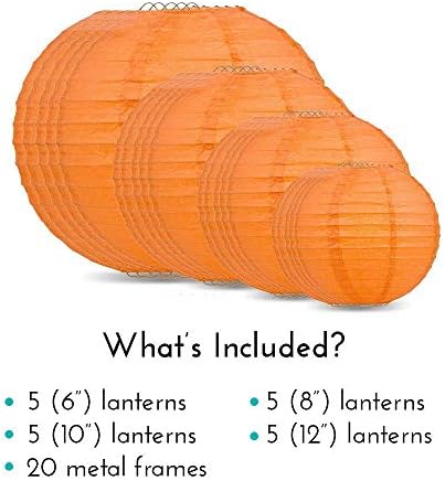 Quasimoon PaperLanternStore.com Ultimate 20-Piece Persimmon Orange Paper Lantern Party Pack - Assorted Sizes of 6, 8, 10, 12 Inch (5 Round Lanterns Each) for Weddings, Birthday, Events and Decor - Image 3