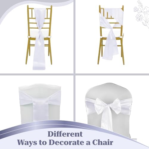 MDS® Pack of 200 Satin Chair Sashes for Wedding & Events – White - Image 4