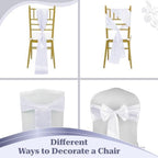 MDS® Pack of 150 Satin Chair Sashes for Wedding & Events – White - Image 4