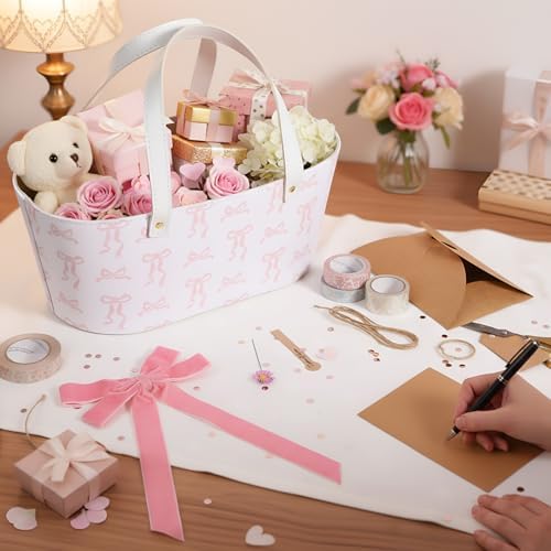 Wonderjune Leather Gift Basket Empty with Handles, 13.4 x 7.5 x 5.5 Inch - Image 4