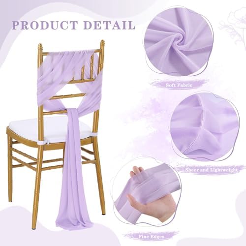 Fanqisi Light Purple Chair Sashes 48 Packs 8ft Long Tulle Draping Fabric Sheer Church Chair Cover Bulk - Wedding Aisle Chairs Decor - Image 5