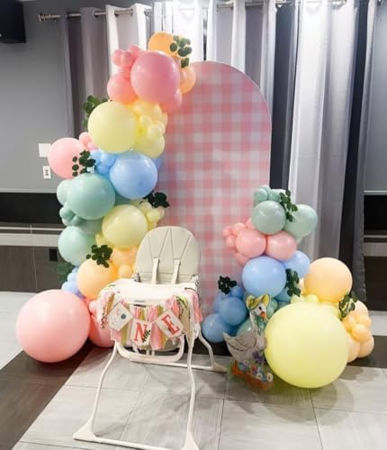 Silly Goose Arch Backdrop Cover Plaids Gingham Stretchy Spandex Arch Stand Cover for Girl Boy 1st Birthday Party Easter Baby Shower Decoration (6.6FT,Pink) - Image 4