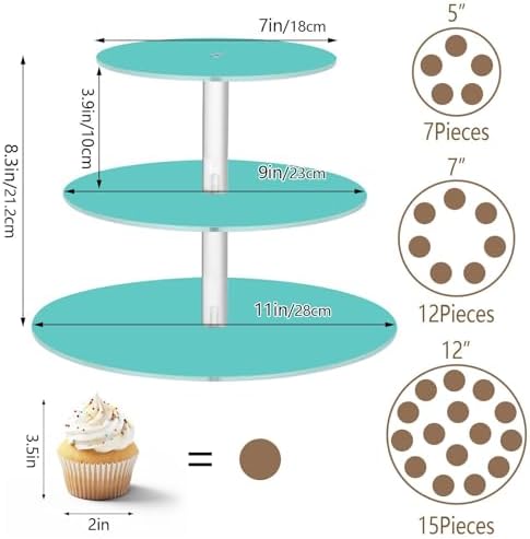 J JOYSAY Turquoise Print Acrylic Cupcake Stand 3 Tier Dessert Table Display Set Clear Cake Stands for Party Wedding Baby Shower Decorations Easy Assembly Pastry Tower - Image 3