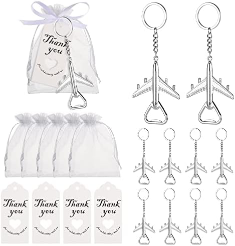 50PCS Airplane Bottle Opener Keychains for Wedding or Bridal Shower Favors, Gifts, Souvenirs to Guests (Silver) by Winocbxt