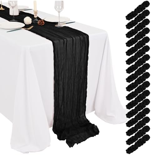 Showgeous 16 Pack Black Cheesecloth Table Runner 17 x 108 Inch by Showgeous