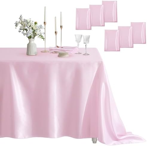 6 Pack Square Satin Table Cover, 52 x 52 Inches, Pink by Counfeisly