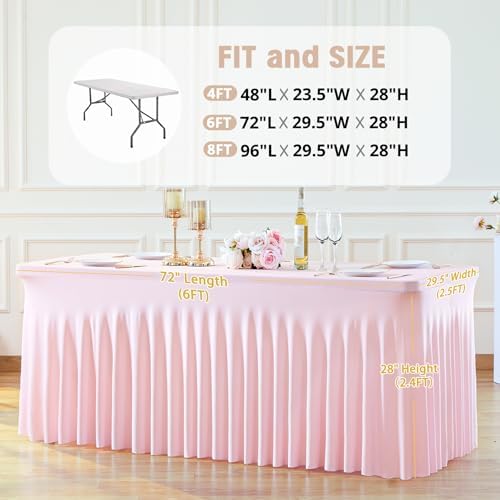 Besutolife 6ft Pink Tablecloth for Rectangle Table Spandex Tutu Table Skirt for Parties Wedding Baby Shower - Image 3