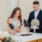 Vijiv Personalized Wedding Guest Book for Wedding Reception Signs, Bridal Baby Shower, Peacock Feather Hardcover Guestbook for Table Decoration Engagement Birthday Party Event, Photo Corners and Pen - Image 5