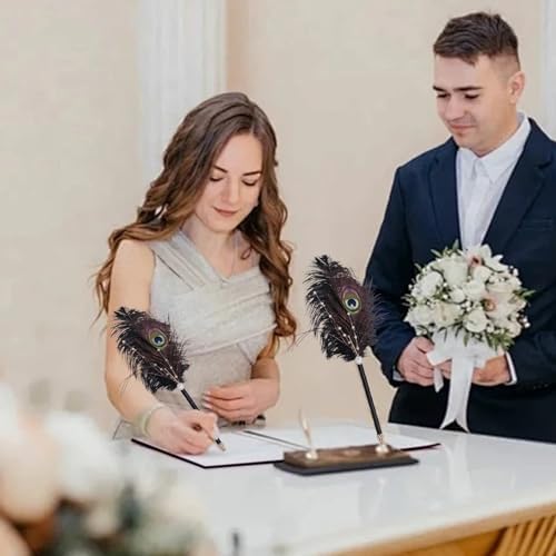Vijiv Personalized Wedding Guest Book for Wedding Reception Signs, Bridal Baby Shower, Peacock Feather Hardcover Guestbook for Table Decoration Engagement Birthday Party Event, Photo Corners and Pen - Image 5