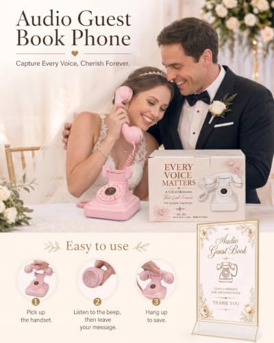 Audio Guest Book Phone for Weddings, 32GB Voice Recorder, Pink - Image 6