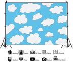 Laeacco 10x6.5ft Cartoon Blue Sky White Clouds Background Cute Clouds Birthday Party Background Newborn Baby Shower Dessert Table Banner Boy Baby Shower Party Decoration Photo Studio - Image 4