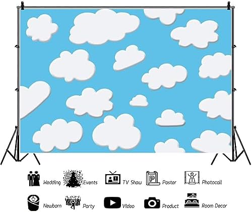 Laeacco 10x6.5ft Cartoon Blue Sky White Clouds Background Cute Clouds Birthday Party Background Newborn Baby Shower Dessert Table Banner Boy Baby Shower Party Decoration Photo Studio - Image 4
