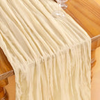 DeZerlor Beige Cheesecloth Table Runners 4 Pack Summer Boho Runners - Image 4