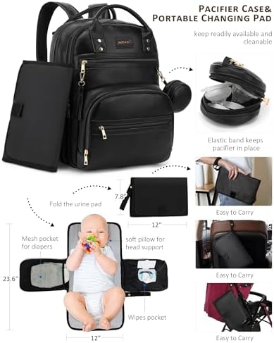 ROSEGIN Premium Vegan Leather Diaper Bag Backpack with Waterproof Changing Pad, Reinforced Zippers & Odor-Free, 20 Pockets Pro Organizer, Fits 15.6" Laptop, Stroller Straps, Baby Bag for Mom, Black - Image 3