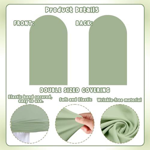 Sage Green Arch Backdrop Covers Set of 2(7.2Ft, 6Ft), Spandex Fitted Chiara Arch Stand Covers Backdrops for Wedding Baby Shower Birthday Graduation Photo Booth Props(Only Cover) - Image 6