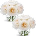 Zeyune 2 Pack White Peonies Faux Flowers in Vase with Faux Water Silk by Zeyune