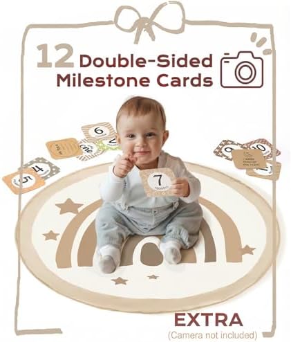 Little Dove Washable Tummy Time Mat, Baby Play Gym with 7 Detachable Toys and 12 Milestone Cards, Activity Mat for Newborn Infant, Baby Essentials Gift, Brown - Image 5