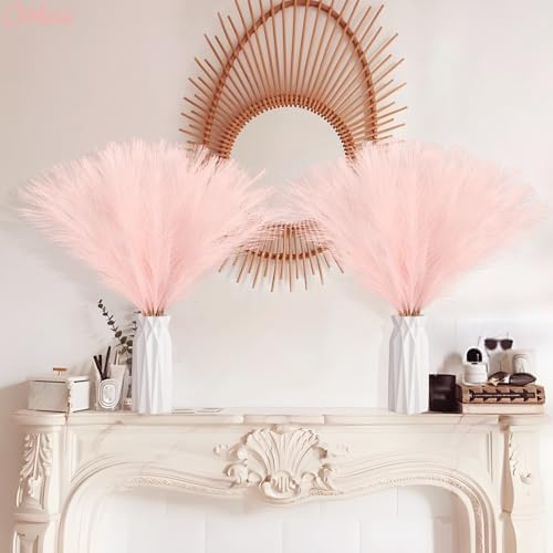 obbsie 150PCS Pink Faux Pampas Grass Decor, 21.6" Fluffy Vase Filler - Image 5