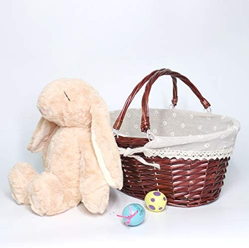 Wicker Gift Baskets Empty Oval Willow Woven Picnic Basket Easter Candy Basket Wine Basket with Handle Egg Gathering Wedding Basket (Brown) - Image 3