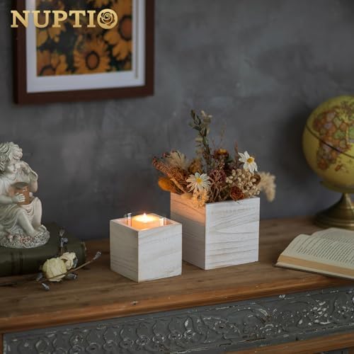 NUPTIO Small Wooden Box for Centerpiece, Whitewashed, Square, 4"/5", 12 Pcs - Image 2
