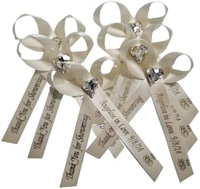 25 Personalized Ribbons Assesmbled Bows Custom Wedding Ribbon Bridal Shower Favor Party Favors Bridesmaid Memorial Funeral Baby Invitations Mis XV años Quinceanera (Ivory) - Image 5