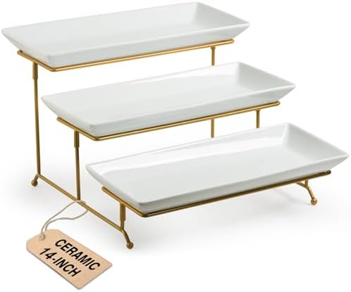 LAUCHUH Large 3 Tier Serving Stand Porcelain Tiered Serving Trays for Party by LAUCHUH