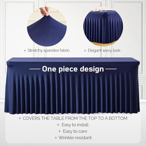 1 Pack Navy Blue Spandex Tablecloths for 8 Foot Rectangle Tables - Image 2