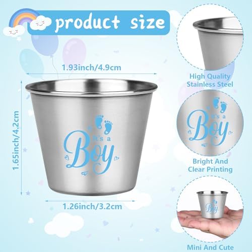 60 Sets Baby Shower Stainless Steel Shot Glasses for Guests It's a Boy Metal Shot Glasses with Thank You Card Organza Bag Baby Shower Favors Bulk for Gender Reveal Baby Arrival Party (Boy) - Image 2