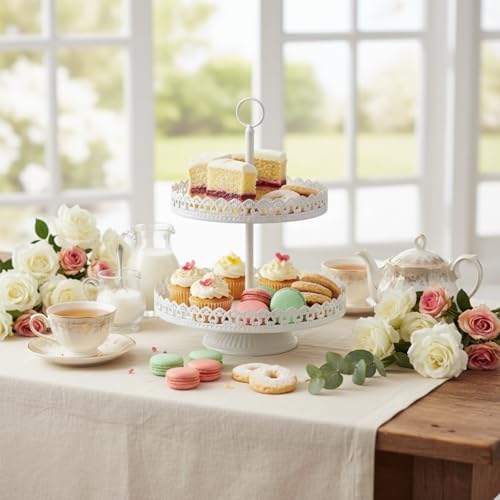 8 Pcs Cake Stands Set Metal Dessert Table Display Tiered Cupcake Holder Candy Donut Fruit Plate Cake Serving Tray with Handle Treats Serving Tower for Wedding Birthday Party Decorations (White) - Image 4