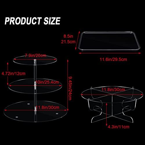 Sawysine 4 PC Acrylic Cake Stand Set Include 3 Tier Round Cake Stand 1 Tier Dessert Stands Holder 2 Serving Platter for Home Tea Wedding Birthday Baby Shower Party Supplies(Clear) - Image 2
