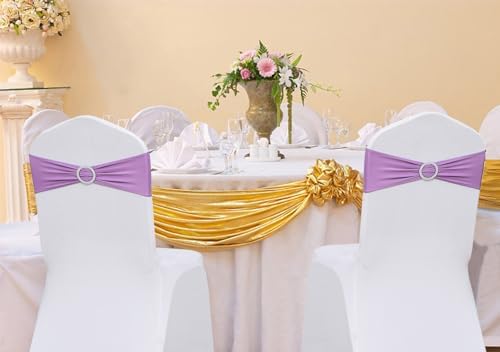 50 PCS Spandex Lilac Chair Sashes for Wedding Stretch Chair Bands with Buckles Universal Elastic Chair Ties Bows for Party Folding Chairs Celebration Anniversary Ceremony Events Decorations - Image 2