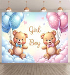 10x8 feet Gender Reveal Background Photo Bears, Pink and Blue Balloons, Clouds for Gender Reveal Party Banner Baby Shower Photo Background Banner Decorative Photo Studio by Unknown