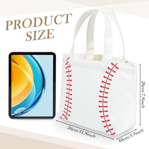 12 Pcs Baseball Bag Baseball Canvas Tote Bag Kids Tote Double Sided Beach Handbag with Handles for Sports Party Favor Travel Shopping Birthday Community Events - Image 5