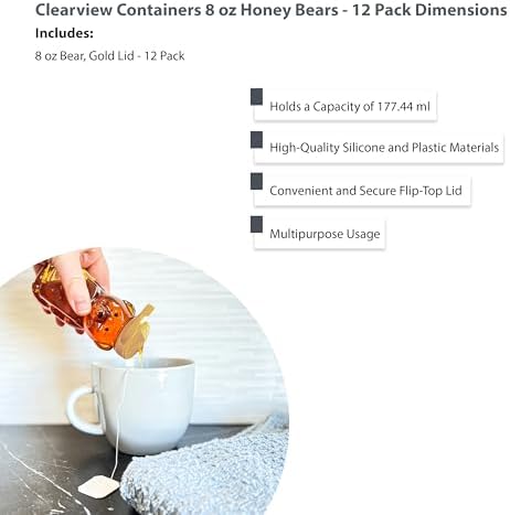 12 Pack - 8 Ounce Plastic Honey Bears w/Gold Lids - Image 3