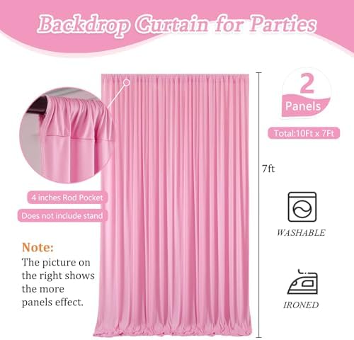 10 x 7 Feet Pink A Backdrop Curtain for Partie, Background Curtains for Photoshoot, Birthday, Wedding, Halloween, Thanksgiving, Christmas Day, New Year Party Decorations 5Ft x 7Ft, 2 Panels - Image 2