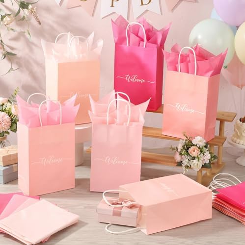 Kolldenn 50 Set Gradient Pink Small Welcome Gift Bags Bulk & Tissue Paper - Image 4