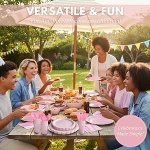 Nihaoya 700PC Pink Disposable Paper Plate set Party Supplies for 100 - Image 6