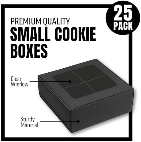 25 pcs Black Mini Cookie Boxes for 4 treats with Window and Dividers, Bakery Boxes, 6 x 6 x 2.4 Inches SMALL Baking Boxes, Square Cookies Box Decorating Supplies for Gift Giving - Image 3