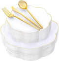 LIYH White Gold Rim 150 Pcs Heavy Duty Plastic Plates Silverware Wedding by LIYHLoveinyourheart