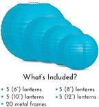 Quasimoon PaperLanternStore.com Ultimate 20-Piece Turquoise Paper Lantern Party Pack - Assorted Sizes of 6, 8, 10, 12 Inch (5 Round Lanterns Each) for Weddings, Birthday, Events and Decor - Image 3