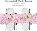 15 Pack Pink Cheesecloth Table Runner 9FT Rustic Sheer Table Runners 17x108 Inch Gauze Boho Runner for Wedding Bridal Baby Shower Birthday Party Table Decorations - Image 2