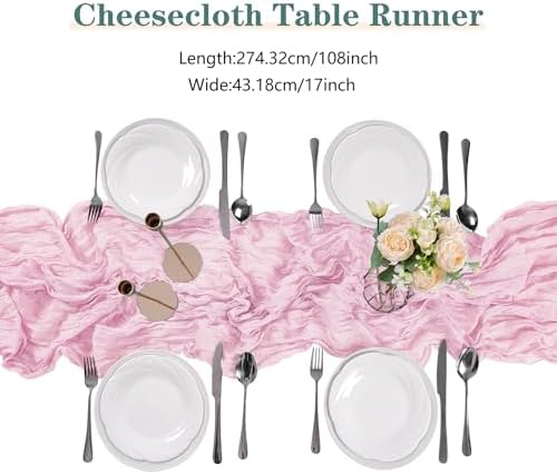 15 Pack Pink Cheesecloth Table Runner 9FT Rustic Sheer Table Runners 17x108 Inch Gauze Boho Runner for Wedding Bridal Baby Shower Birthday Party Table Decorations - Image 2