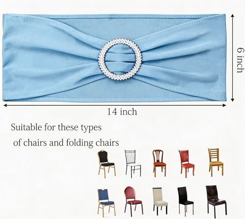Pack of 50 Baby Blue Chair Sashes Bows Spandex Chair Bands Silver Buckles - Image 2